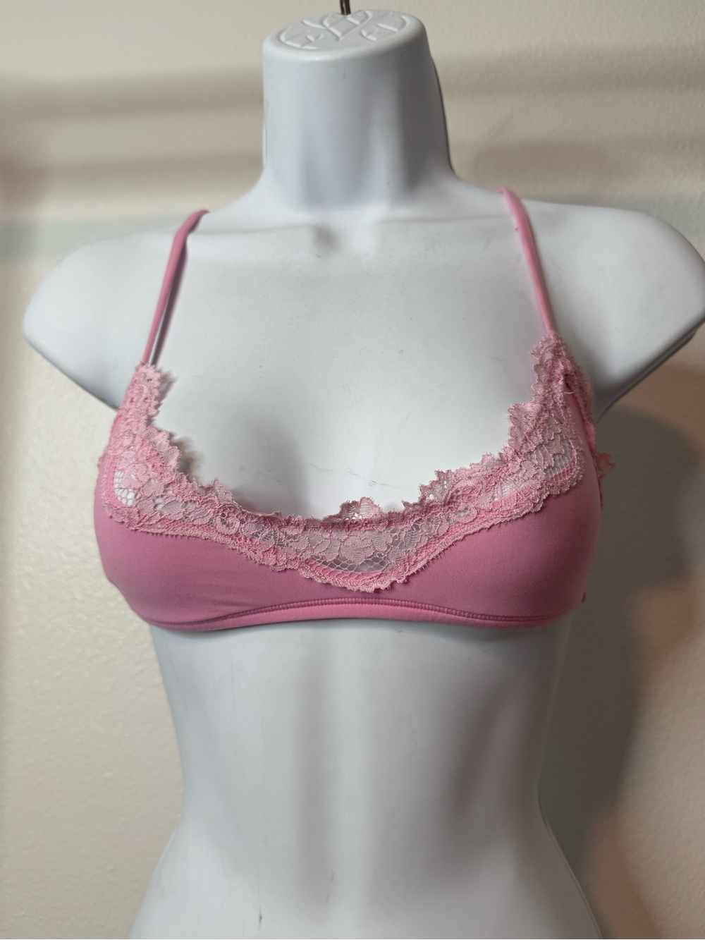 SKIMS Lace Trim Bralette Pink Women XS Adjustable Spaghetti Straps Pullover
